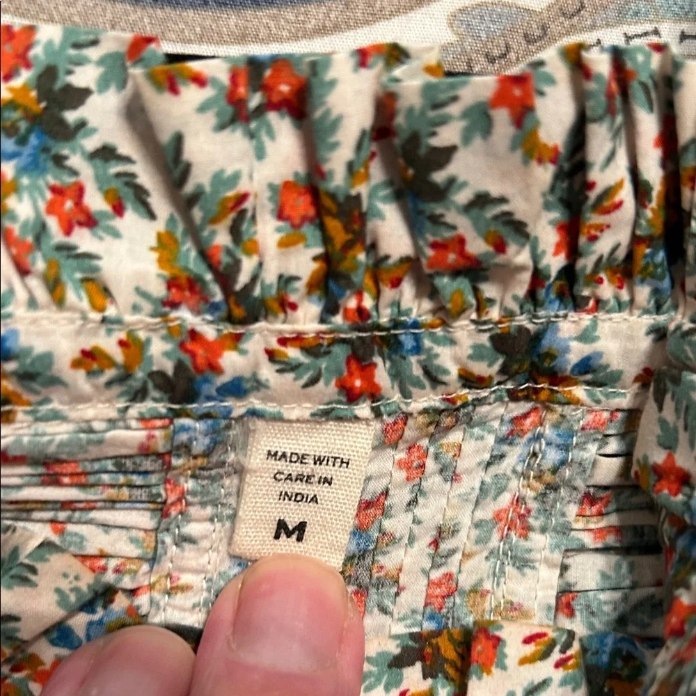 Doen Floral Peasant Blouse in Cream with Green and Rust Accents